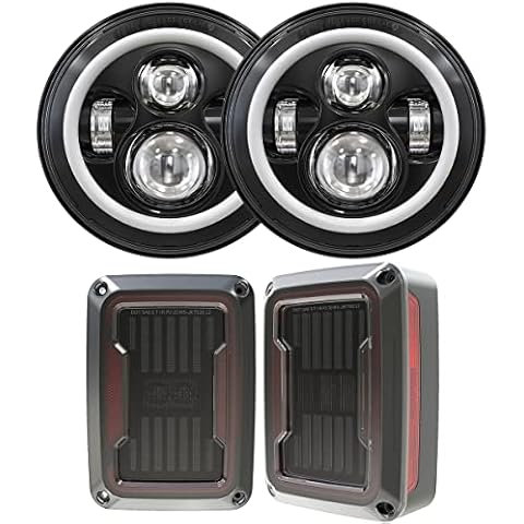 GXENOGO LED Halo Headlight Tail Light for 2007-2017 Jeep Wrangler JK Cover
