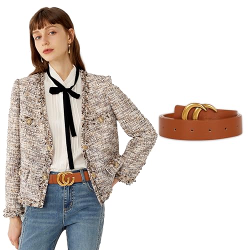 Image of Aurolran Women's Fashion Classic Metal Buckle Leather Belt with Jeans Dress