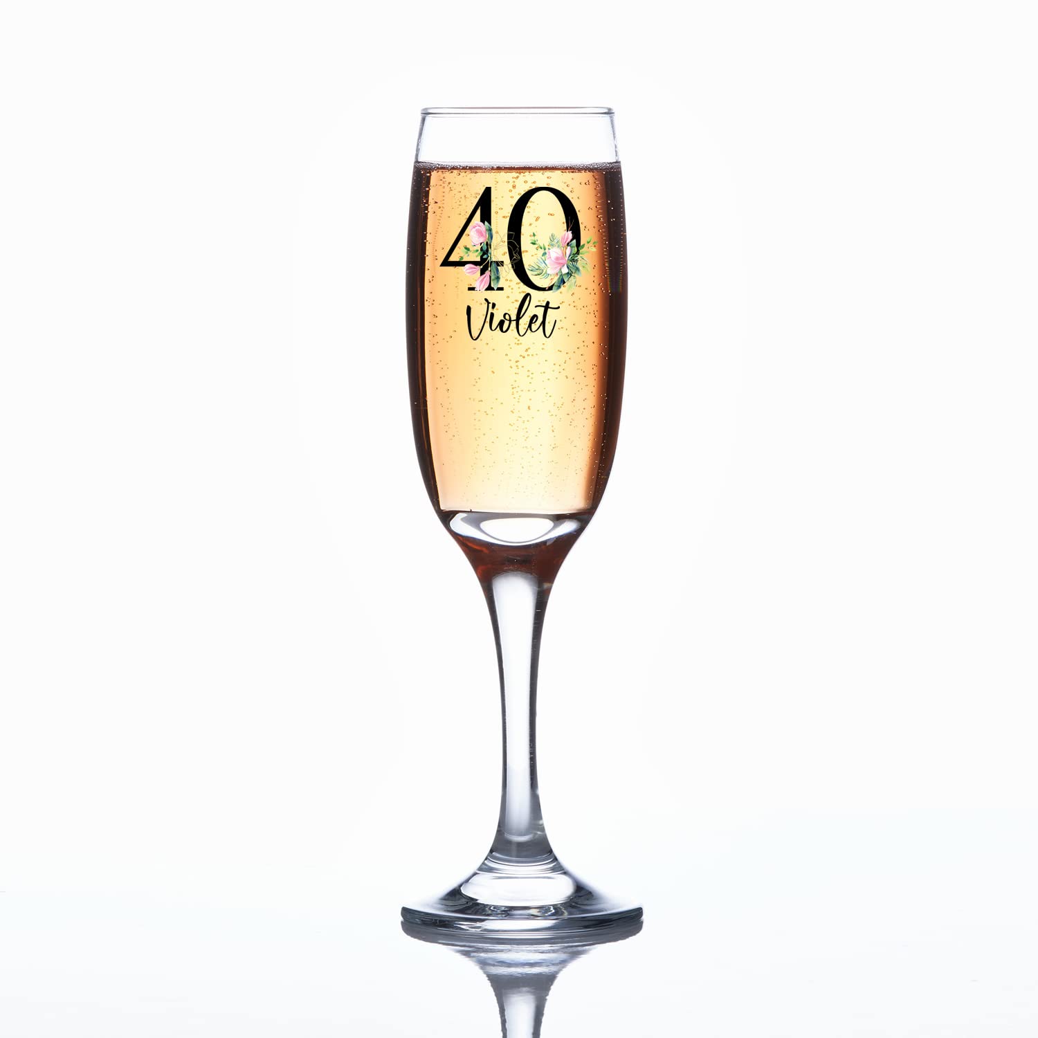 ukgiftstoreonline Personalised 40th Birthday Floral Champagne Prosecco Glass Gift for Her