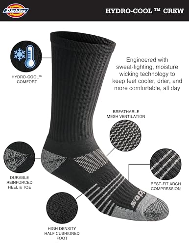 Dickies Men's Hydro-Cool Moisture Control Crew Socks, (6 Pairs)2