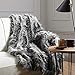 Luxury Faux Fur Throw Blanket, Grey and Black High Pile Mixed Throw Blanket, Super Warm, Fuzzy, Elegant, Fluffy Decoration Blanket Scarf for Sofa, Couch and Bed, 50''x 60''
