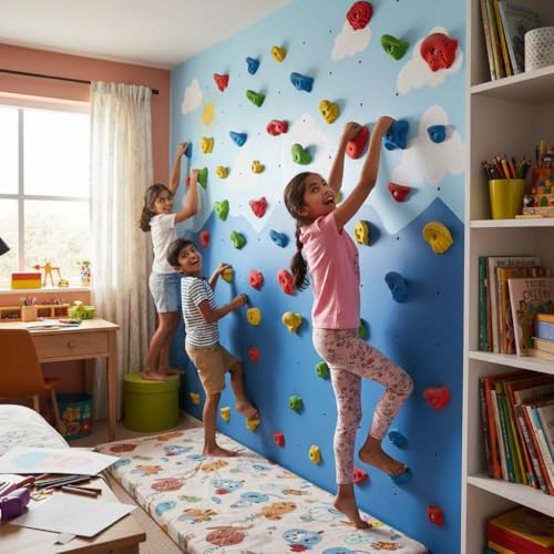 Image of Hop N Play 10 Pcs Adventure Wall Climbing Holds for Kids and Adult, Indoor and Outdoor Play Set Use (Multicolour) with Installation Kit, Loading Capacity 200 Kgs