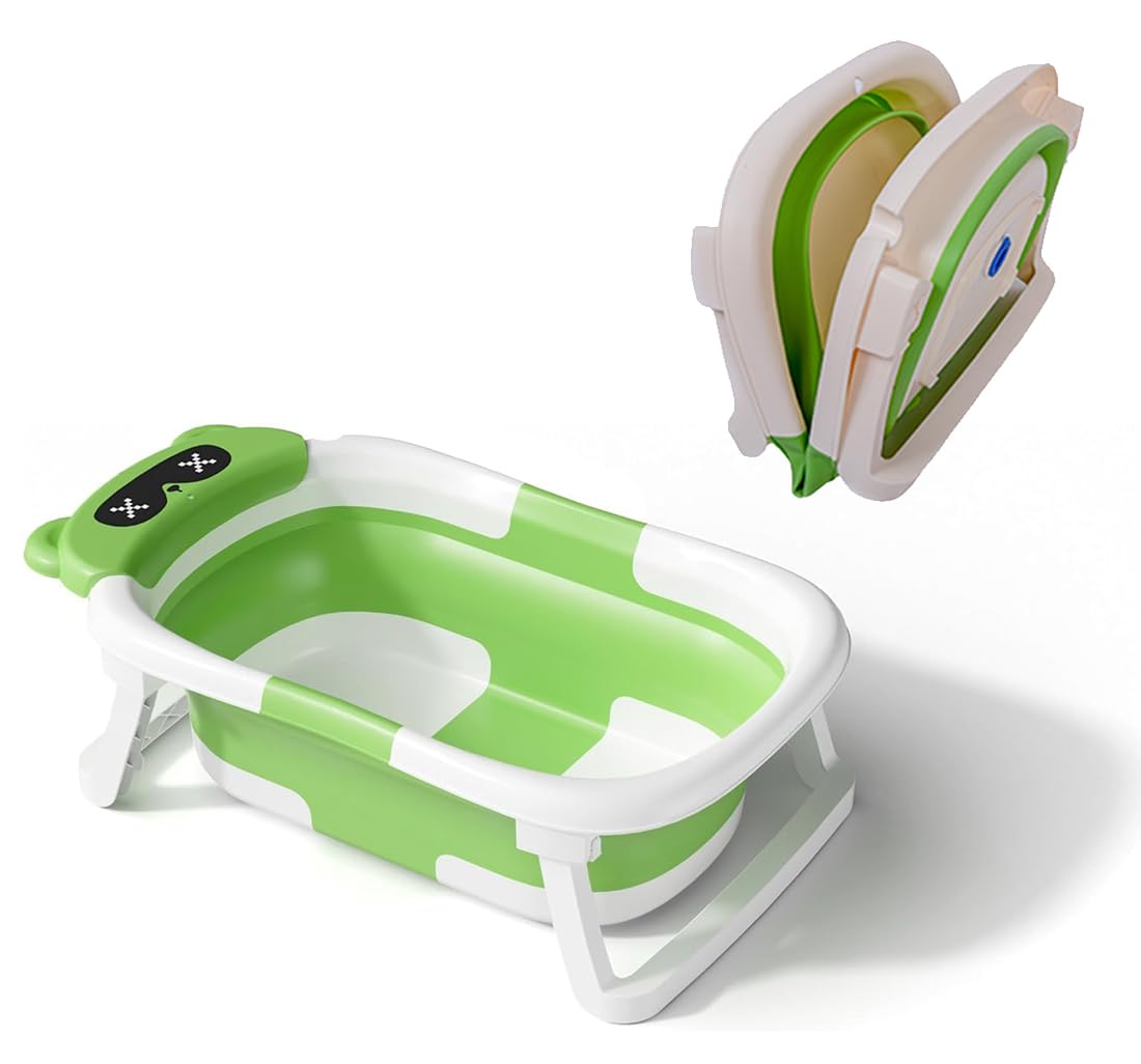 NOT JUST A BOX - Vaschetta Bagnetto Pieghevole Neonato, Indicatore di Temperatura, Foro di Drenaggio, Cuscino Antiscivolo, per bambini fino a 24 mesi (VERDE)