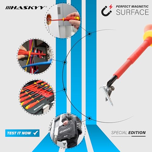 Haskyy Schroevendraaierset, 11-delige, VDE geïsoleerde, 1000 V elektrische schroevendraaierset, sleuf & PH set, magnetische kruis + sleuf tips, chroom-vanadium-staal - Afbeelding 5