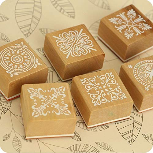 Magnoloran MA426-CO-FBA 12 Pieces Wooden Stamps, Retro Vintage Floral Flower Pattern Rubber Stamp Set thumb #8