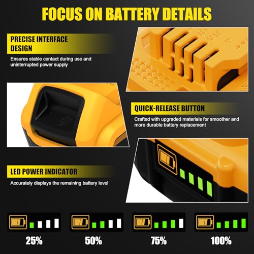Image of 4 Packs 12000mAh DCB206 Replacement for Dewalt 20V Battery Lithium ion Compatible with Dewalt 20V Max Battery DCB203 DCB207 DCB208 DCB200 DCD DCF DCG Series Cordless Power Tools