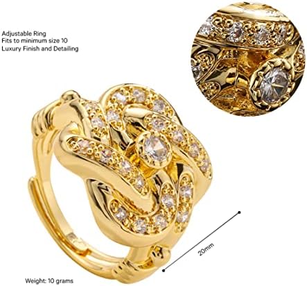 THE BLING KING Gold Knot Ring with Stones - Adjustable Ring for Men with Real Gold Plating - Premium Gold Fashion Ring - Men's Unique Jewellery Gold Ring Gift - Fits Size 10 and Adjustable