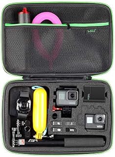 Large Carrying Case for GoPro Hero(2018), Hero 10, 9, 8, 7 Black,HERO6,5,4, LCD, Black, 3+, 3, 2 and Accessories by HSU with Carry Handle and Carabiner Loop - Portable and Shock(Green Logo)