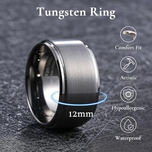 Image of King Will Classic Tungsten Wedding Band for Men, 6 /7 /8 /9 /10mm Widths, Polished Finish Step Edge Matte Rings Comfort Fit