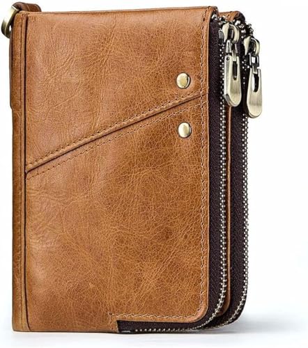 Cartera para mujer de piel auténtica, monedero rojo para mujer, monedero pequeño, monedero para dinero, mini tarjetero, Brown, Talla única