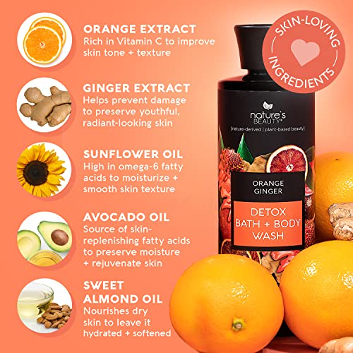 Nature's Beauty Orange Ginger Detox Body Wash Multi-Pack - Gentle Bath + Body Cleanser, Improve Skin Tone + Texture Made W/Vitamin C, Sunflower + Almond + Avocado Oils, 12 Fl Oz (2 Pack) #TOP1