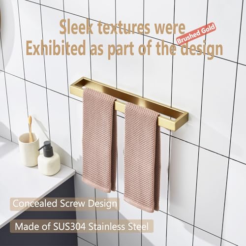 Image of KOKOSIRI Towel Bar Brushed Gold Bath Towel Holder 16 Inch Kitchen Towel Hanger Rack Stainless Steel Bathroom Hardware Wall Mounted, 1 Pack B4008BG-L16