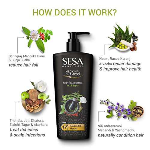 Image of Sesa Ayurvedic Medicinal Shampoo Hairfall Control Anti Dandruff Shampoo Infused with 17 Ayurvedic Herbs Smooth & Shiny Hair For Men & Women (500 ml) (Pack of 2)