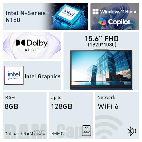 Image of Lenovo 2026 Model 15.6 inch FHD IdeaPad Slim 3i Rugged Reliability Laptop, Microsoft Copilot AI, Intel 4-Core CPU, Up to 12h Battery Life, Abyss Blue, 8GB DDR5 RAM, 128GB Storage, Win11, w /Laptop Cooler