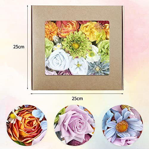 Fake Flowers For Decoration Silk Peony Roses Artificial Flowers Combo Set Real Touch Faux Roses Bouquets With Stems For Wedding Cake Flowers Diy Bridal Bouquet Floral Arrangements Home Decor(Rainbow) #TOP2