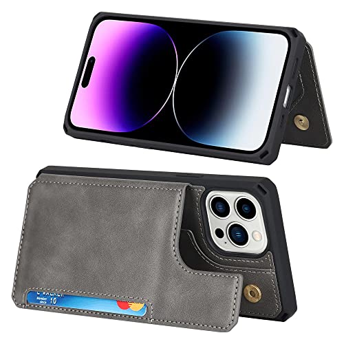 Funda de cuero con tapa para iPhone 14 Pro Max evita pérdidas con monedero y soporte gris 3