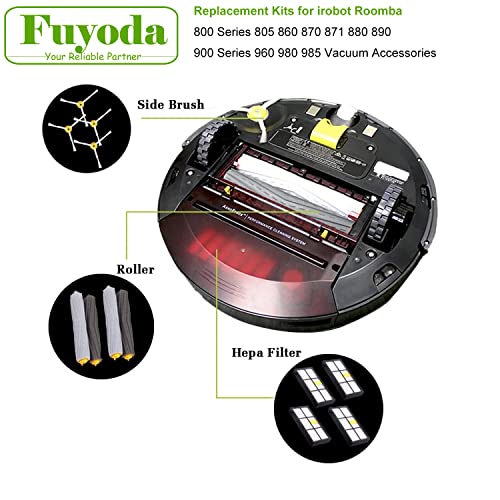 Fuyoda Replacement Parts Kit For Irobot Roomba 800 Series 850 860 861 866 870 880 890 900 Series 960 980 981 985 Vacuum Cleaner,Replenishement Parts With 2 Set Extractors,4 Filters,4 Side Brushes Accessory #TOP5