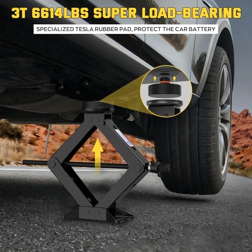 Image of 3 Ton Car Jack for Tesla Model Y Model 3, 4.1 inch-18.3 inch Lifting Scissor Jack with Lug Wrench, Tesla Tire Change kit for Model Y /3 /S /X.
