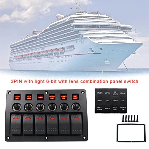 Universal 12-24V 6Gang Panel de interruptores combinados para barco Marine Yacht Caravan, Panel de interruptores LED a prueba de salpicaduras