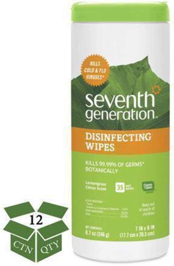 Seventh Generation 22812 Botanical Disinfecting Wipes, 8 x 7, White, 35 Count, 12/Carton