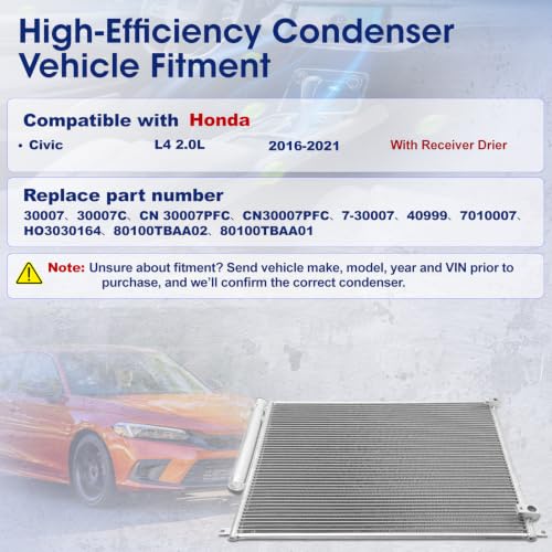 Image of Air Conditioning A /C Condenser Compatible with Honda Civic 2016-2021# 30007, 80100TBAA02, 80100TBAA01