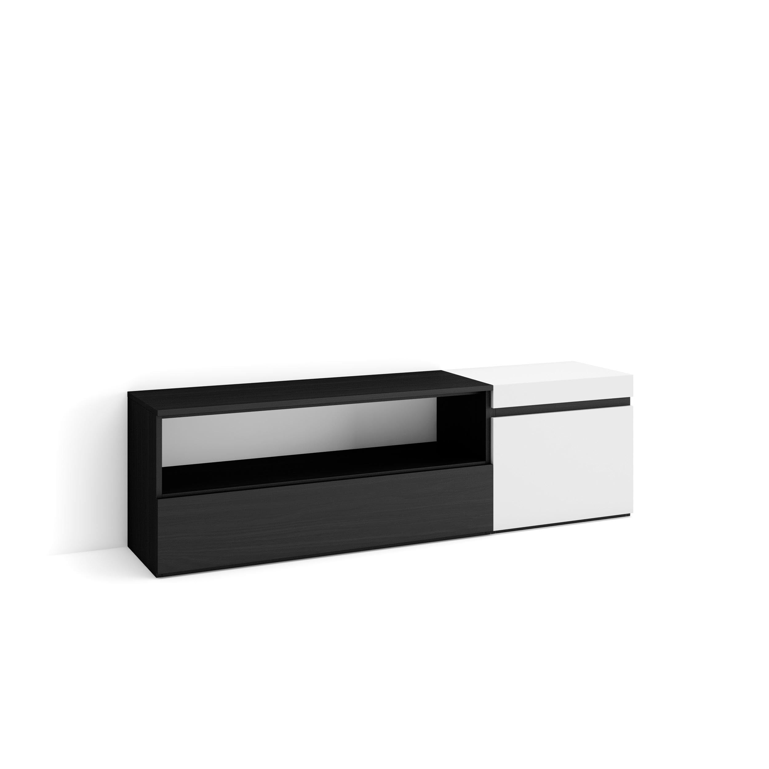 Meuble TV Skraut Home noir et blanc 150cm pour salon moderne