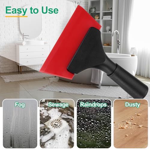 Image of uxcell 5 Inch Shower Squeegee for Glass Doors, All-Purpose Bath Squeegee with Handle for Bathroom Window Mirror Car Glass, Red