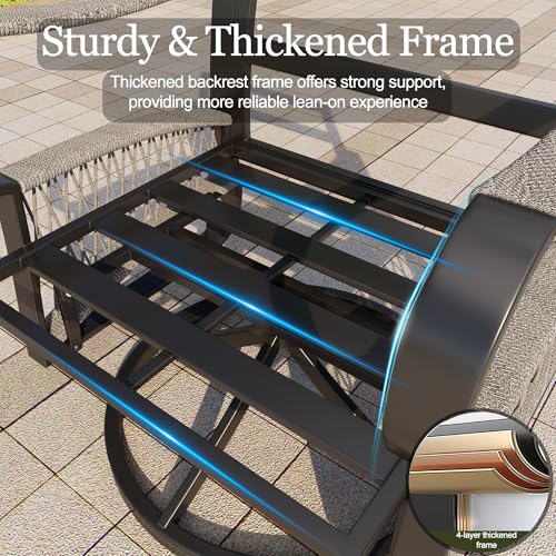 Image of 3 Pieces Outdoor Furniture Set, Metal 360 Swivel Rocking Chairs Bistro Sets, Patio Conversation Set with Side Table for Deck, Porch, Garden, Backyard, Poolside (Beige Cushions)