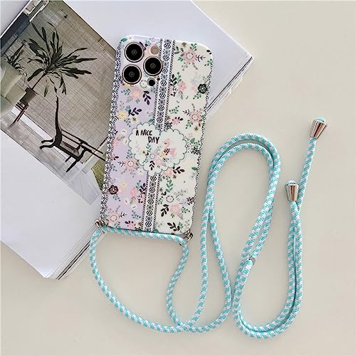 Étui en silicone liquide avec collier pour iPhone 12 Pro coque de protection antichoc fleur E