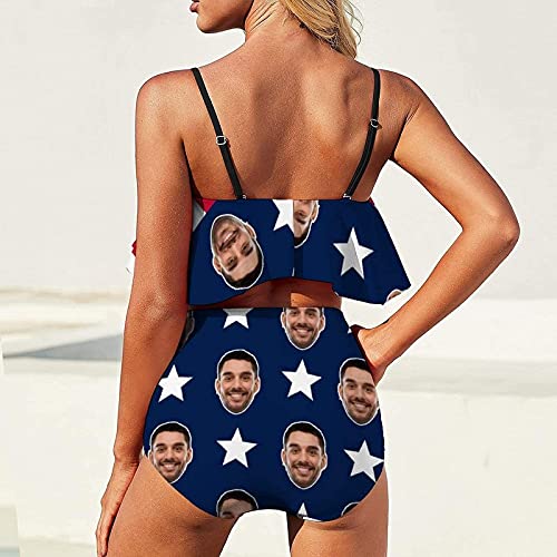 Custom Husband Face Swimsuits For Women, American Flag Two Piece Swimsuits, Customized Stripe Bikini For Summer Holiday #TOP3