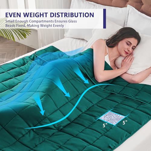 Image of yescool Weighted Blanket for Adults (20 lbs, 60 inch x 80 inch, Dark Green) Cooling Heavy Blanket for Sleeping Perfect for 190-210 lbs, Queen Size Breathable Blanket with Premium Glass Bead, Machine Washable