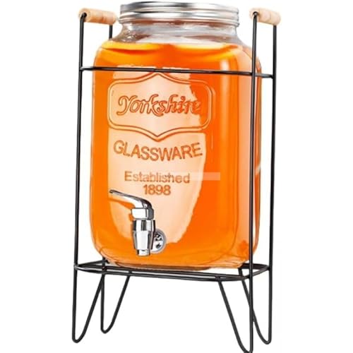 ドリンクサーバー 3L/5L/8Lガラス ジャグ 飲料ディスペンサー飲料ボトル貯蔵タンク 蛇口付き大容量保存ボトルプ 梅酒 ジュース ビール 保存容器 密閉缶 キッチン収納 実用 (8L,アイアンフレーム+ABS蛇口)