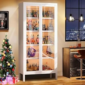 Talldisplaycabinetwithglassdoors5tiercuriocabinetwith4adjustableshelves67metalcabinetdisplaycasesforcollectiblestoyshomelivingroompantrywhite Urban Country Home Decor Tall display cabinet with glass doors 5 tier curio cabinet with 4 adjustable shelves 67 metal cabinet display cases for collectibles toys home living room pantry white urban country home decor