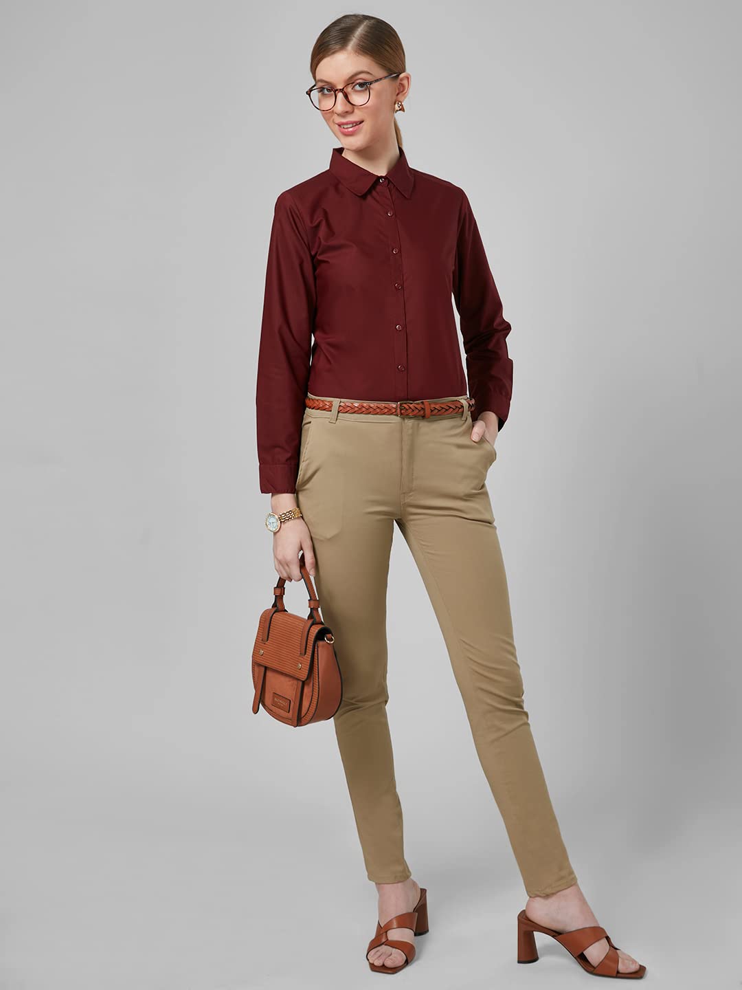 Style Quotient Women Solid Maroon Polycotton Regular Formal Shirt - Image 6 thumbnail