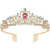 Araluky Gold Tiaras and Crowns for Women,Birthday Crown and Princess Decorations for Girls or Women, Multicolor Crystal Tiara Crowns For Women ,Elegant Crown with Combs Bridal Wedding Prom Birthday Party Gifts for Women(Multicolor)