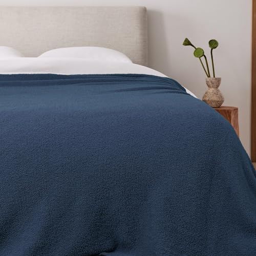 Jooja, gestrickte gemütliche Bettdecke, plüschig, flauschig, weich, Queen Size, luxuriöse Bettdecke, 229 x 229 cm, Marineblau – Ansicht 6