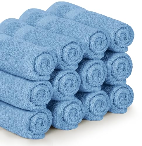 Image of Utopia Towels 12 Pack Premium Wash Cloths Set, 12 by 12 Inches, 100% Cotton Ring Spun, Highly Absorbent and Soft Feel Essential Washcloths for Bathroom, Spa, Gym, and Face, Electric Blue