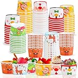 SULOLI 120 Pcs Christmas Treat Snack Cups, Xmas Paper Ice Cream Cups Santa Snowman Disposable Snack Bowls for Christmas Party Supplies Decorations(3OZ/100ML)