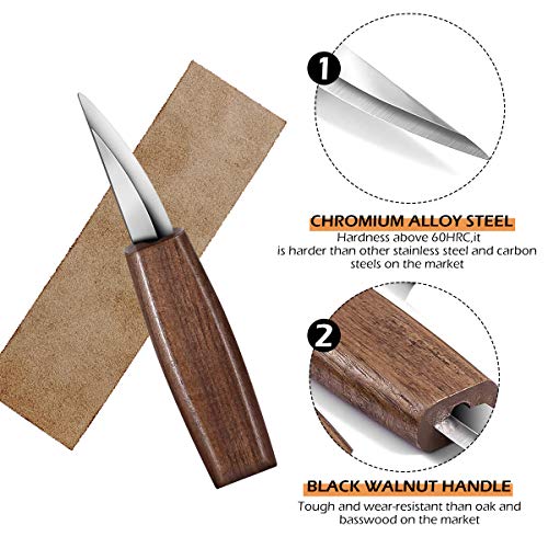 Wood Carving Tools Set, Hook Carving Knife, Detail Wood Knife, Whittling Knife, Oblique Knife, Trimming Knife for Spoon Bowl Cup Pumpkin Woodwork, Chip Carving Knife Kit with Zipper Bag for Beginners