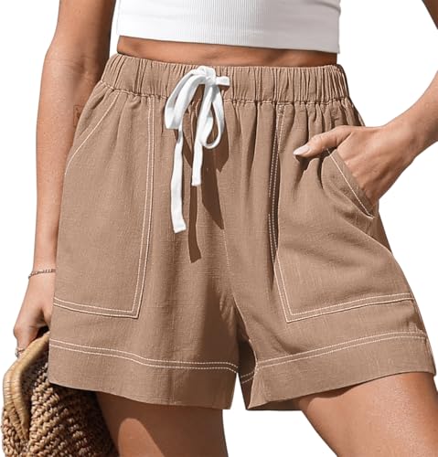 TARSE Womens Linen Loose Shorts with Pockets Mid Coffee, XXL