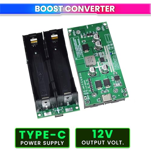 Image of 18650 Lithium Battery Charger Module with Type-C Input | 5V to 12V DC-DC Step-Up Booster Converter with 20W Peak Output, 3A Fast Charging and UPS Backup Function Ideal for DIY Power Projects