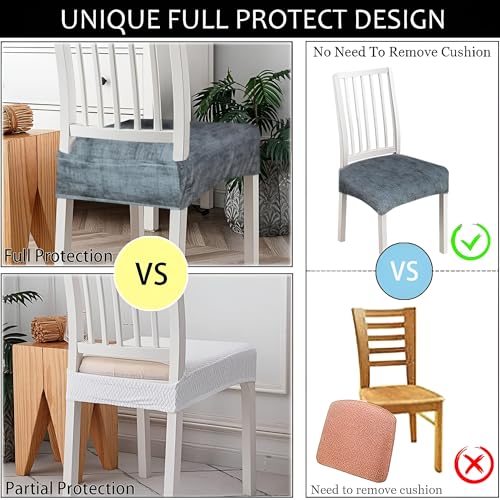 Image of Set of 6 Stretchable Dining Chair Covers, Universal Fit Washable Seat Slipcovers for Dining Room & Home Decor (Texture Grey)
