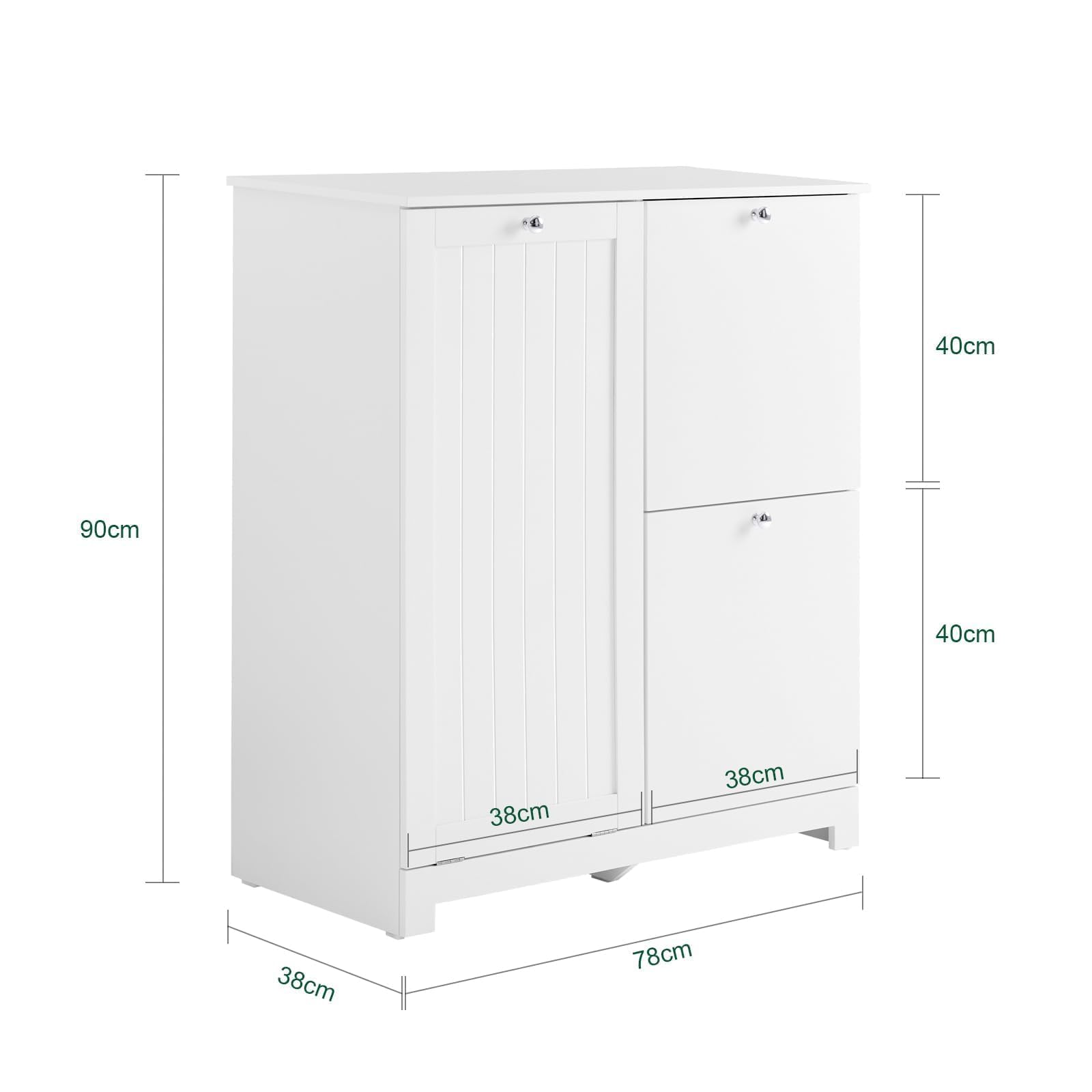 SoBuy Mueble Baño Estrecho con 3 Cesto para Ropa Sucia 78x38x90 cm | Mueble Baño Auxiliar, Armario Lavadero Cajonera Baño Blanca BZR213-W