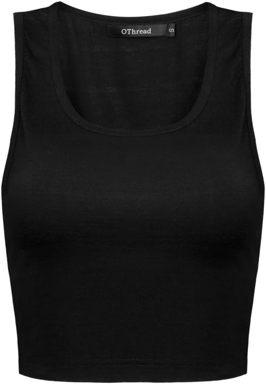 OThread & Co. Women's Basic Crop Tops Stretchy Casual Scoop Neck Sleeveless Crop Tank Top