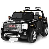 Costzon 2 Seater Ride on Truck, 12V Licensed Battery Powered Car w/ 2.4G Remote Control, LED Lights, Horn, Music, MP3/USB, Storage Box, Spring Suspension, Electric Vehicle for Kids (Black)