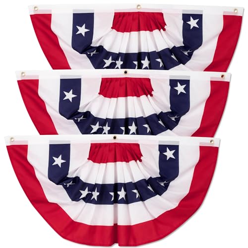 4th of July Decorations, 1.5 x 3 FT American Flag Banner, 1 PCS USA Pleated Fan Flags, Patriotic Bunting US Half Fan Flag for Fourth of July Independence Day Memorial Day Home Yard Outdoor Decor