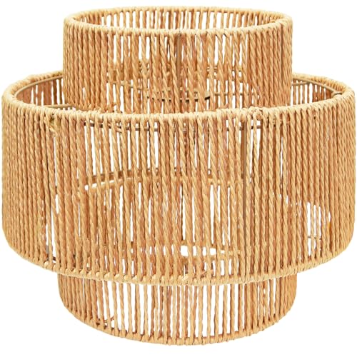 LUCORUSC Hanging Light Lamp Shades Boho Rattan Lamp Shades Woven LampShades for Floor Lamps Rattan Pendant Lights Boho Lamp Ceiling Light Plug in Pendant Light Fixtures Hanging Lamp 1.54lb
