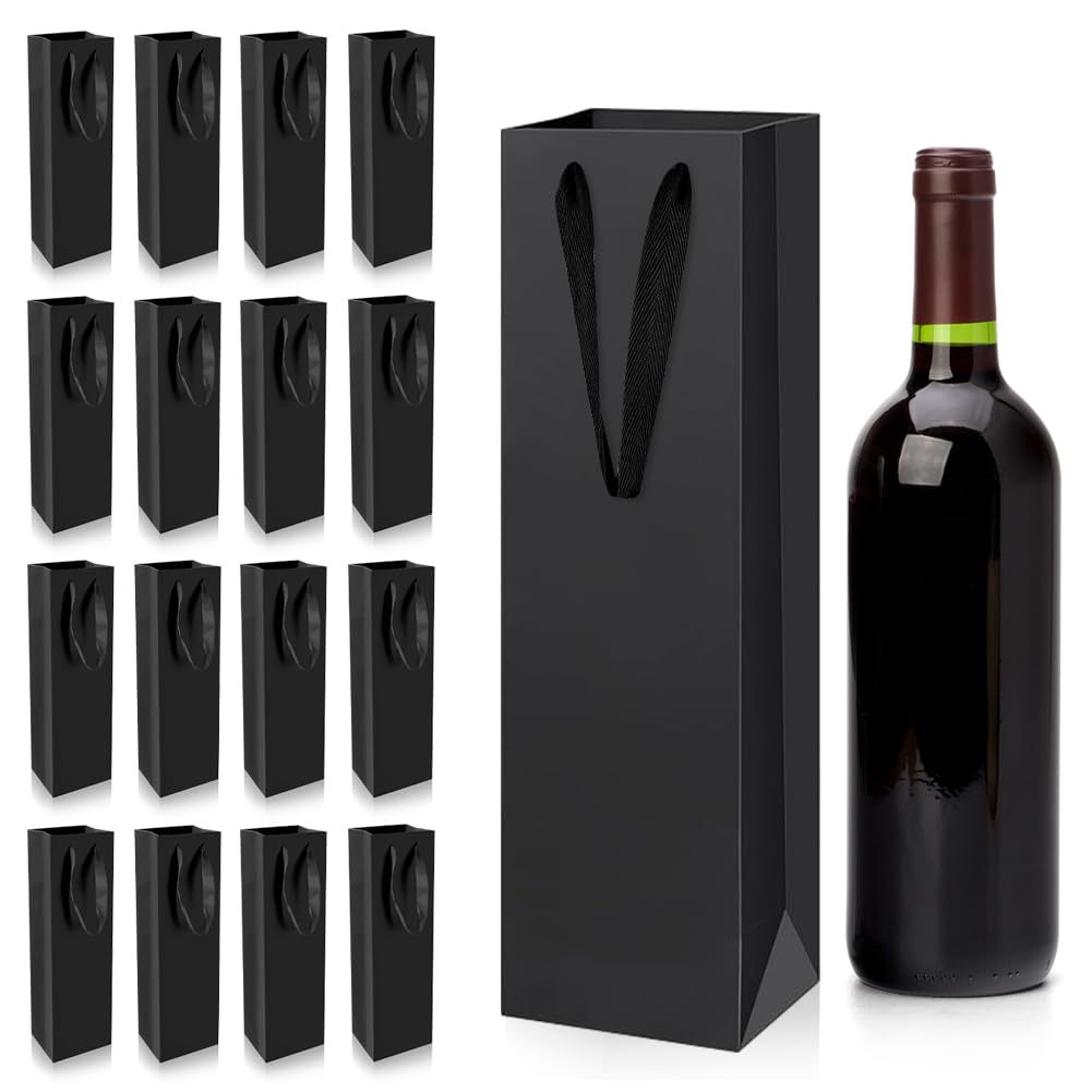 12 Sacchetti Regalo Per Bottiglie Di Vino E Champagne In Carta Spessa – Nero 35x11 Cm