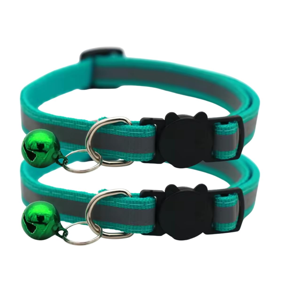 Soft Fit Reflective Cat Collar with Quick Release Safety Buckle and Bell, Pack of 2 (Turqoise)
