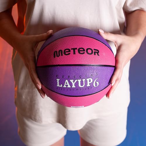 Meteor Layup Kinder Mini Basketball Größe #5 ideal auf die Jugend Kinderhände von 4-8 Jährigen abgestimmt idealer Basketball für Ausbildung weicher Basketball (Größe 6 (Damen), Rosa & Violett), Null